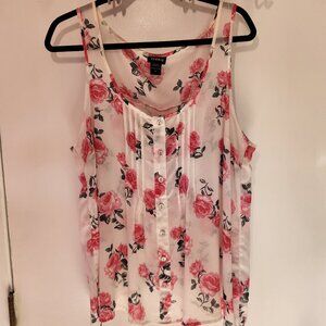 Torrid 0X sleeveless tank top blouse white with pink roses